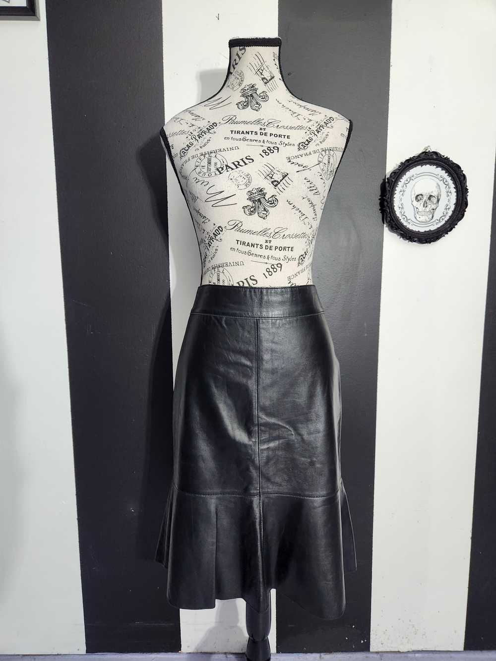 Philippe Adec Leather Paneled Flared Midi Skirt